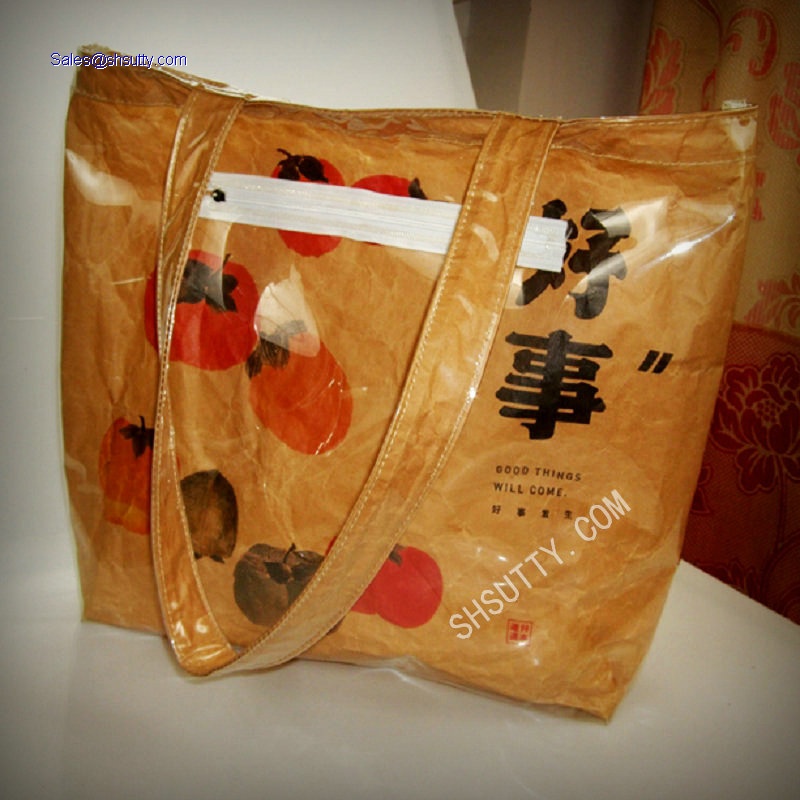 Fashion Shopping Tote Bags Portable Eco-friendly Recyclable Waterproof Brown dupont paper tpu pvc handbag tote tyvek bags